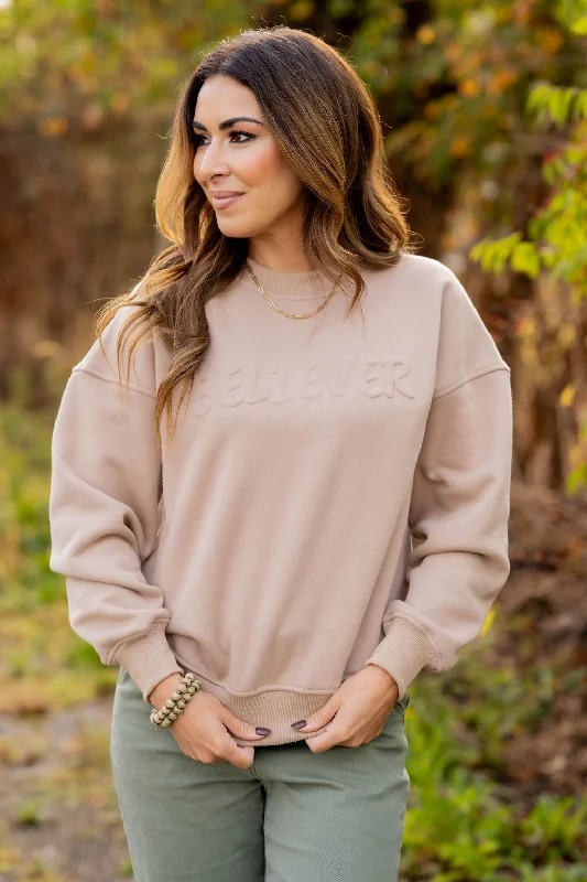 Women's Sweatshirts for Sleek Street Style -Believer Embossed Crewneck