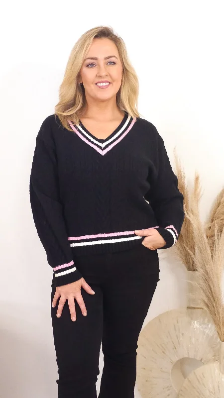 Women's Warm Knit Pullovers Sweater-Bella Black Knit