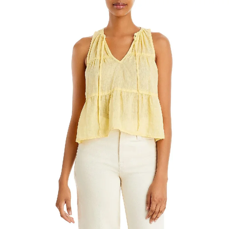 Women's Athletic Tank Tops for Sports -Bella Dahl Womens Linen Tie Neck Tank Top