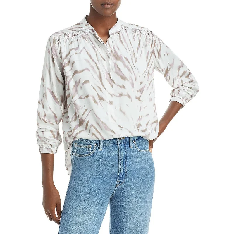 Women's Houndstooth Blouses -Bella Dahl Womens Zebra Print Smocked Button-Down Top