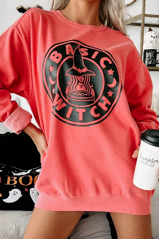 Women's Sweatshirts for Winter Sports -"Better Than Your Basic Witch" Graphic Crewneck (Watermelon) - Print On Demand