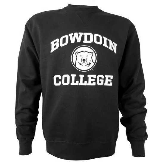Women's Sweatshirts with Hood for Cold Weather -Big Cotton Crew with Bowdoin College & Bear Medallion