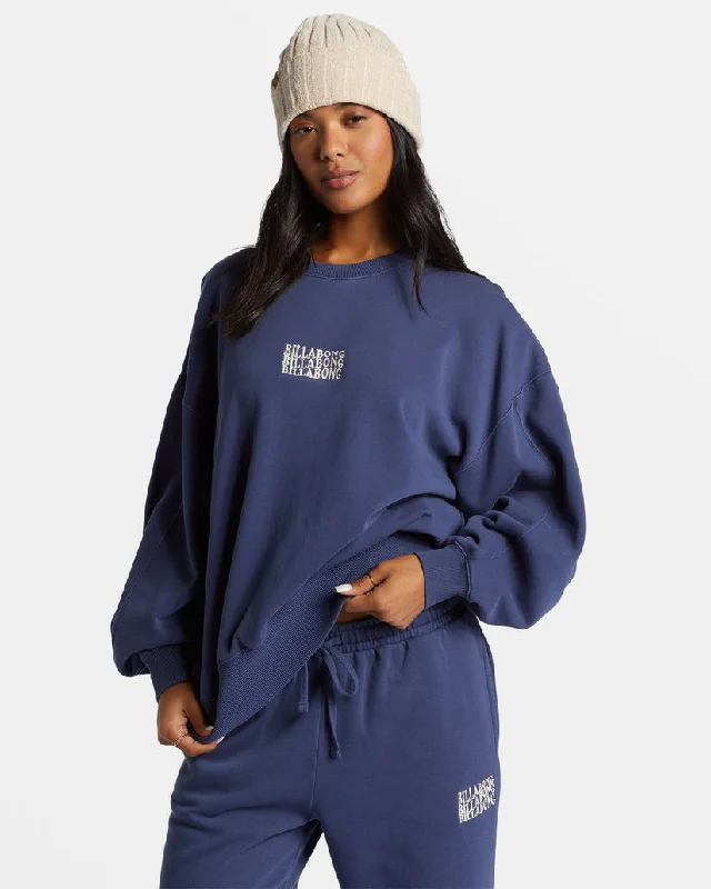 Women's Sweatshirts with Relaxed Neckline -Billabong Palmin Kendal Crew Sweatshirt-I Sea Indigo
