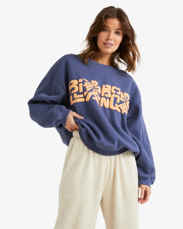 Women's Sweatshirts for Cozy Travel Outfits -Billabong Tiki Vibes Kendall Crew Sweatshirt-Blue Surf