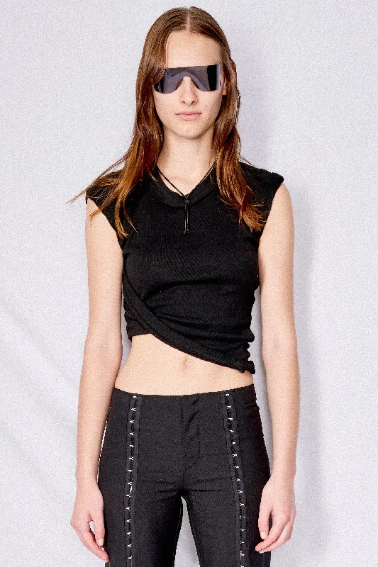 Women's Classic Round Neck T-shirt -Black Bamboo Twisted Muscle Tee