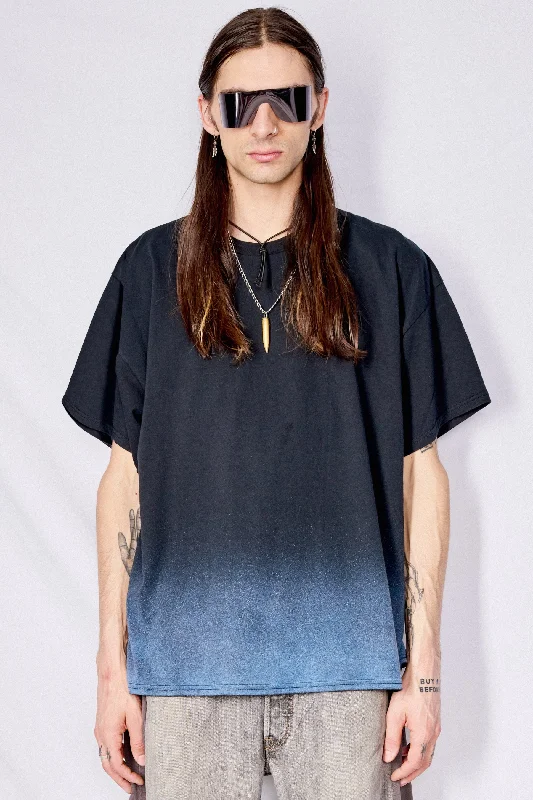 Relaxed Fit Women's Casual Short Sleeve T-shirt -Black/Blue Airbrush Tee