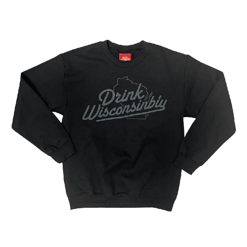 Women's Sweatshirts for Outdoor Adventures -Black Distressed Logo Crewneck