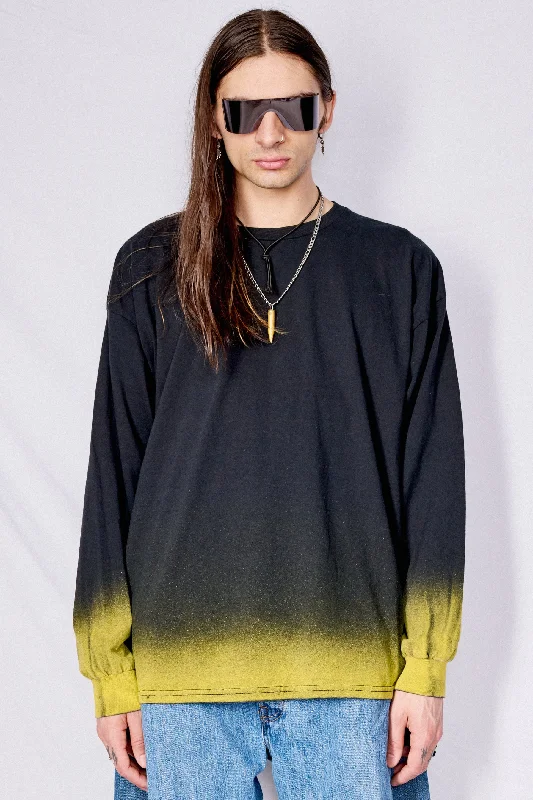 Women's All-season Long Sleeve T-shirt for Easy Wear -Black/Yellow Airbrush Long Sleeve Tee Women's All-season Long Sleeve T-shirt for Easy Wear -Black/Yellow Airbrush Long Sleeve Tee