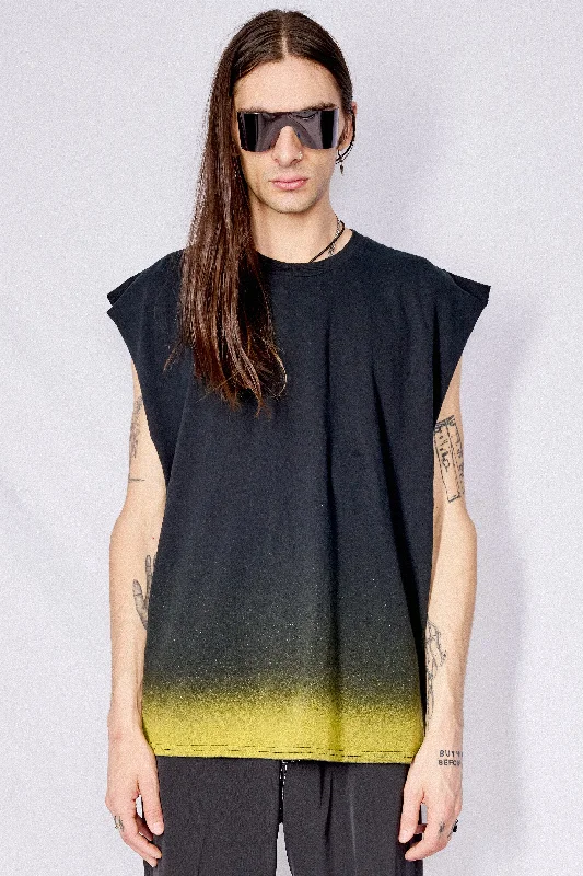 Women's Cotton T-shirt for All Seasons -Black/Yellow Airbrush Muscle Tee