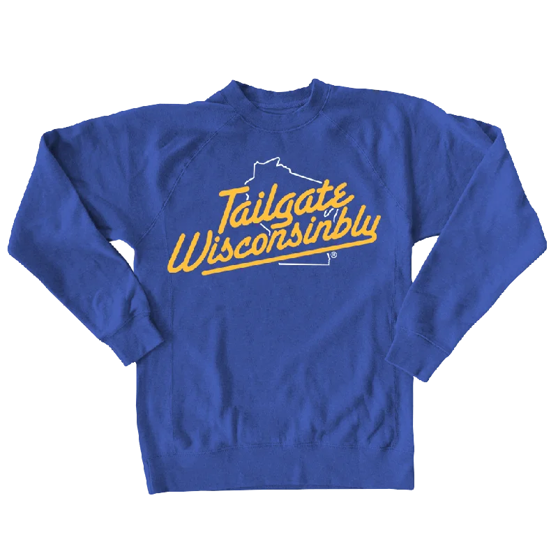 Women's Sweatshirts with Fashionable Pockets -Blue Tailgate Wisconsinbly Crewneck