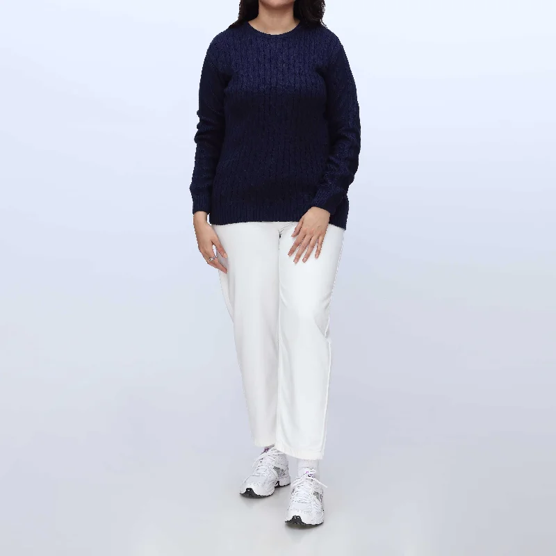 Women's Trendy Knit Pullover Sweater-Blue Crew Neck Pullover Sweater PW3901