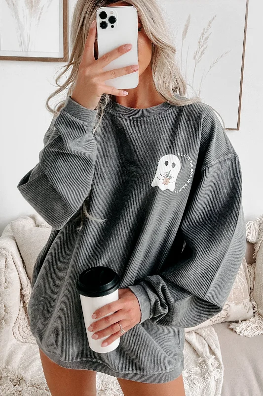 Women's Sweatshirts for Casual Evening Outfits -"Boo In Boujee" Corded Graphic Crewneck (Charcoal) - Print On Demand