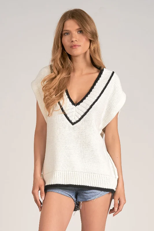 Women's Vests Sweater for Everyday Wear-Bordered Sweater Vest