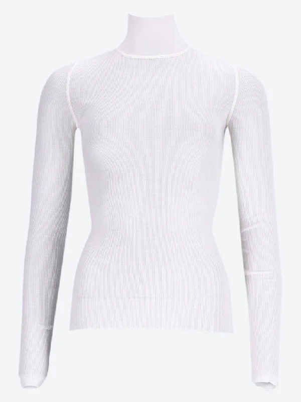 Knit Tops with Chevron Pattern-High neck sweater