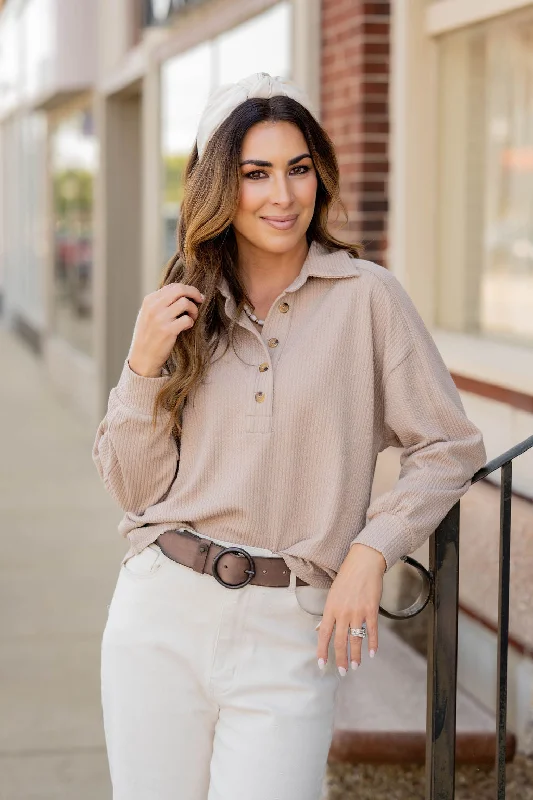 Women's Sweatshirts for Chilly Evening Walks -Braided Button Accented Pullover