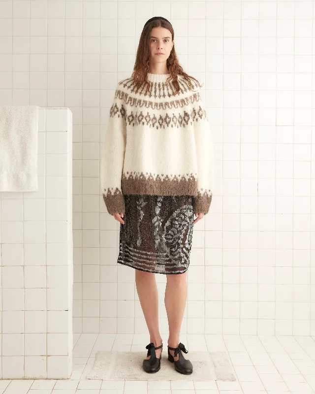 Lace Trimmed Women's Knit Sweater -Branch Yoke Sweater