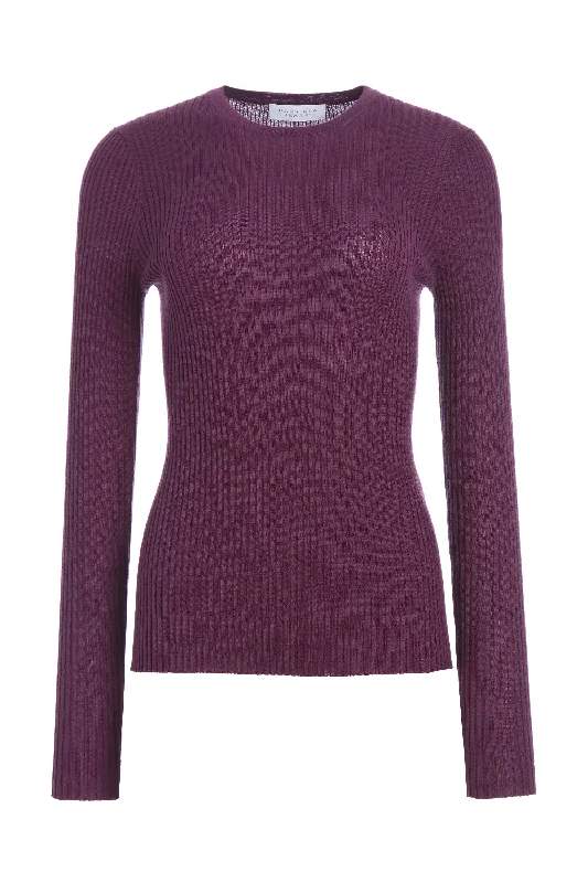 Ribbed Knit Sweater for Women -Browning Knit Sweater in Italian Plum Cashmere Silk
