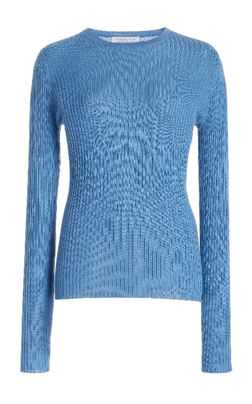 Women's Knit Sweater for Everyday Style -Browning Knit Sweater in Light Blue Denim Cashmere Silk Women's Knit Sweater for Everyday Style -Browning Knit Sweater in Light Blue Denim Cashmere Silk