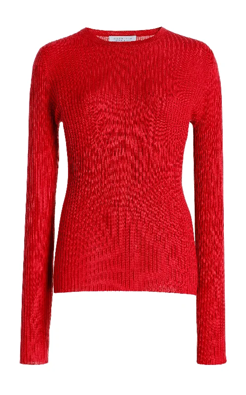 Longline Knit Tops-Browning Knit Sweater in Scarlet Red Cashmere Silk
