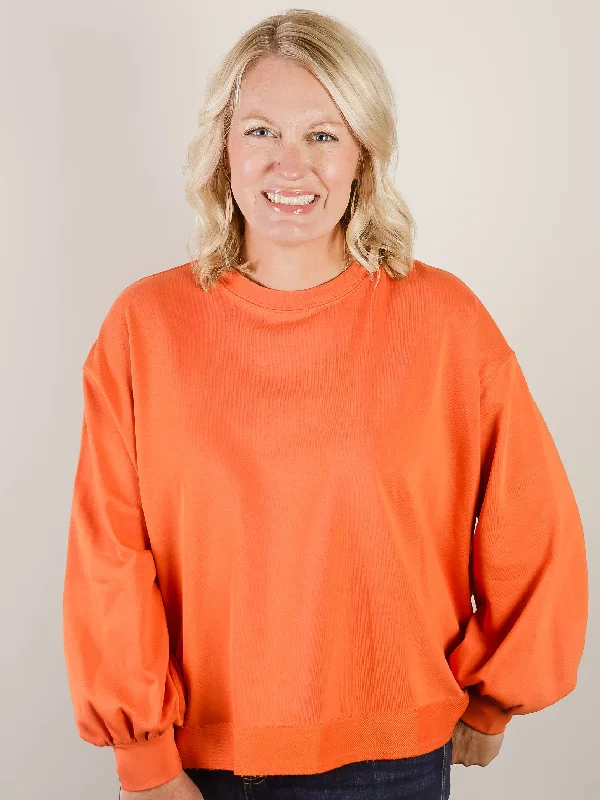 Women's Sweatshirts for Post-Yoga Comfort -Burnt Orange Round Neck Oversized Sweatshirt Women's Sweatshirts for Post-Yoga Comfort -Burnt Orange Round Neck Oversized Sweatshirt