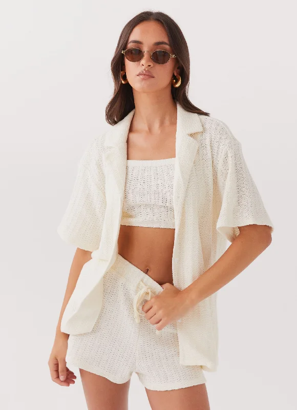 Knit Tops with Tulle Accents-By The Bay Oversized Knit Shirt - Ivory