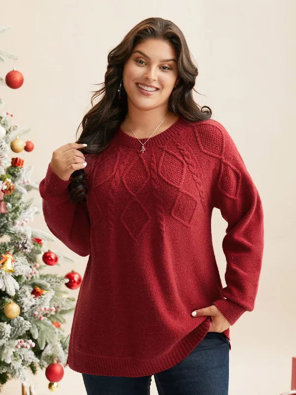 Women's Pullovers Sweater for Trendy Layers-Cable Knit Bodice Crew-Neck Pullover