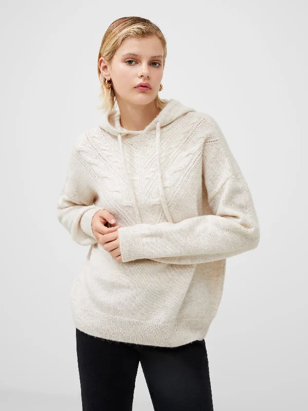 Knit Tops with Ribbed Details-Cable Knit Chevron Hoodie