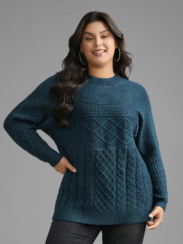 Women's Pullover Sweater with Small Detail-Cable Knit Texture Drop Shoulder Sleeve Pullover Women's Pullover Sweater with Small Detail-Cable Knit Texture Drop Shoulder Sleeve Pullover