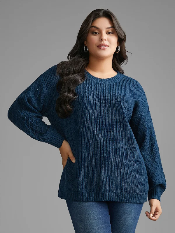 Women's Casual Pullovers Sweater with Pocket-Cable Knit Texture Lantern Sleeve Pullover Women's Casual Pullovers Sweater with Pocket-Cable Knit Texture Lantern Sleeve Pullover