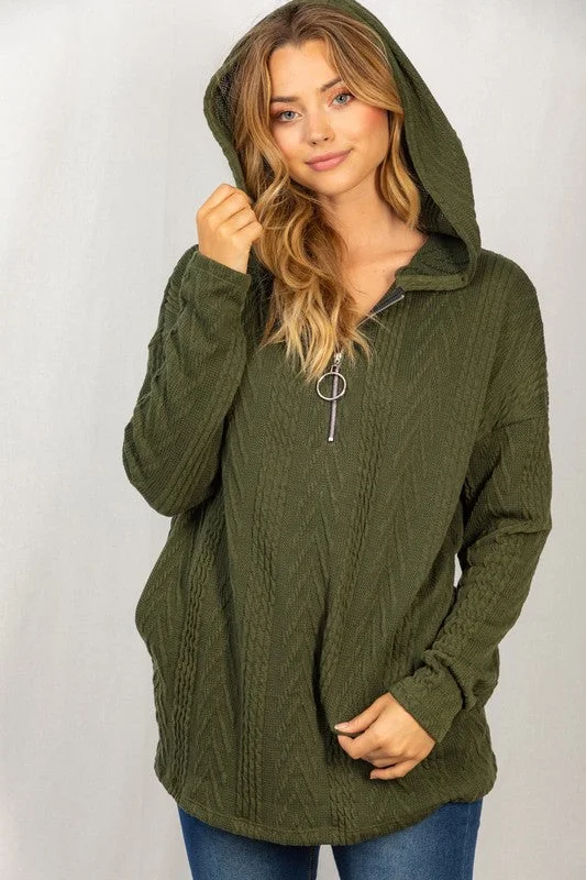 Women's Sweatshirts with Zipper Closure -Sweater Knit Quarter Zip Hoodie