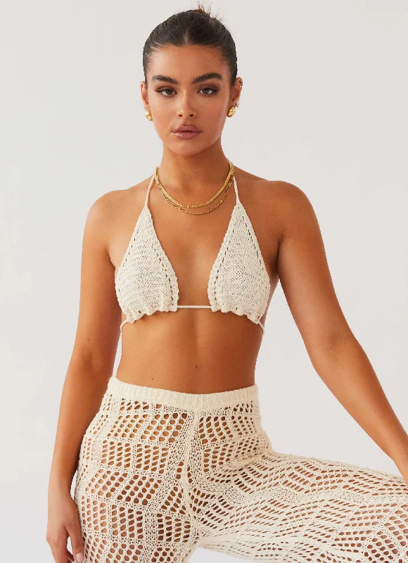 Knit Tops with Bell Bottom Sleeves-Cabo Paradise Crochet Bra Top - Natural