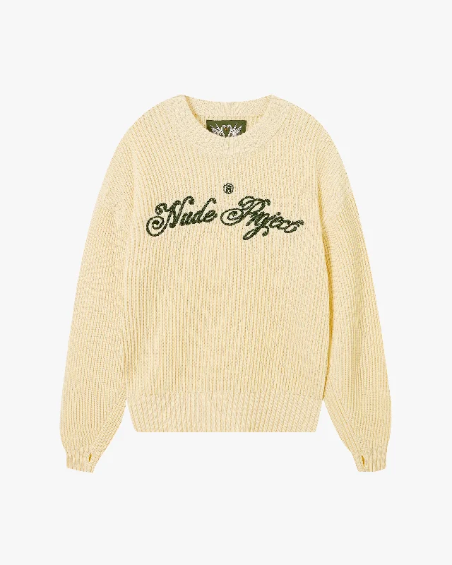 Stylish Knit Tops-SCRIPT SWEATER OFFWHITE