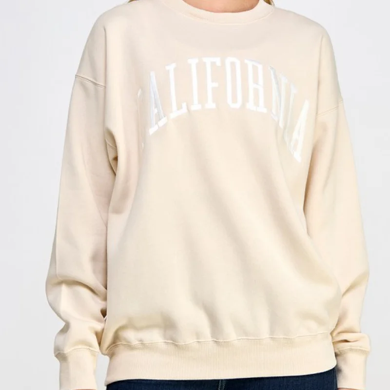 Women's Sweatshirts with Athletic Vibe -California Crew Neck Sweatshirt Cream