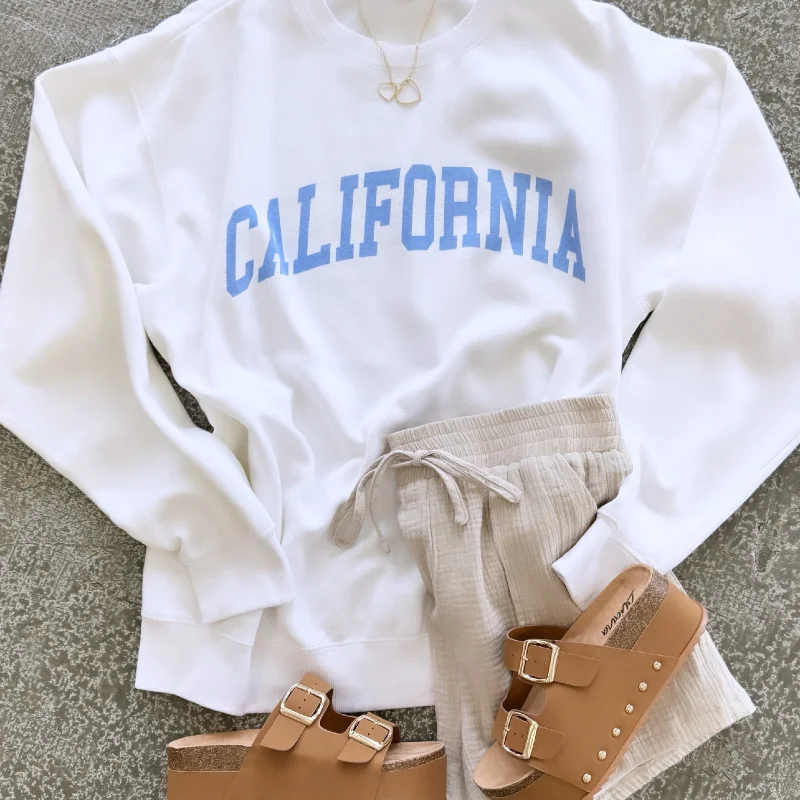 Women's Sweatshirts with Pocket Detailing -California Crew Neck Sweatshirt White