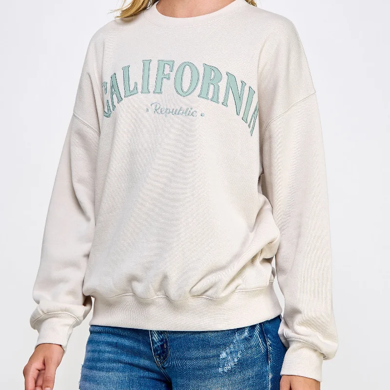 Women's Sweatshirts with Fun Patterns -California Embordered Sweatshirt Beige