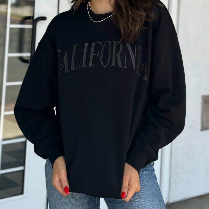 Women's Sweatshirts with Soft Cotton Fabric -California Embroidery Sweatshirt Black