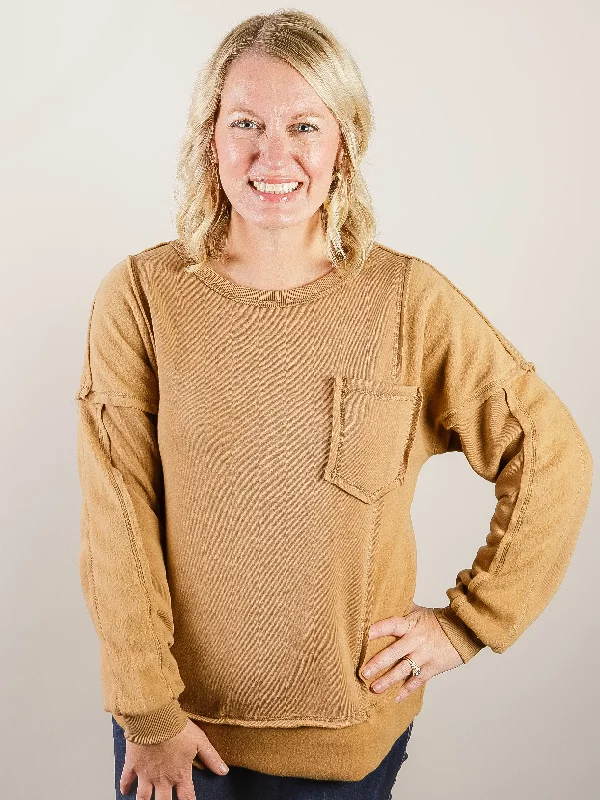 Women's Sweatshirts for All-Weather Wear -Camel French Terry Comfy Pullover