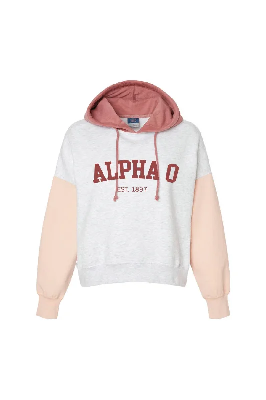 Women's Sweatshirts with Long Sleeves -Cameo Colorblocked Crop Hoodie