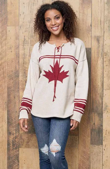Women's Pullovers Sweater with V-neck-Canadiana Eco Cotton "Hockey" Pullover Sweater Women's Pullovers Sweater with V-neck-Canadiana Eco Cotton "Hockey" Pullover Sweater