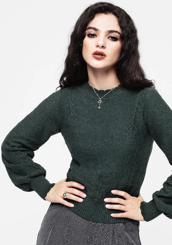 Women's Loose Knit Cashmere Pullovers Sweater-Canopy Raised Fern Intarsia Knit Jumper