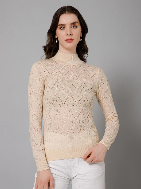 Women's Simple Pullovers Sweater for Winter-Women's Casual Ivory High neck Pullover Sweater Women's Simple Pullovers Sweater for Winter-Women's Casual Ivory High neck Pullover Sweater