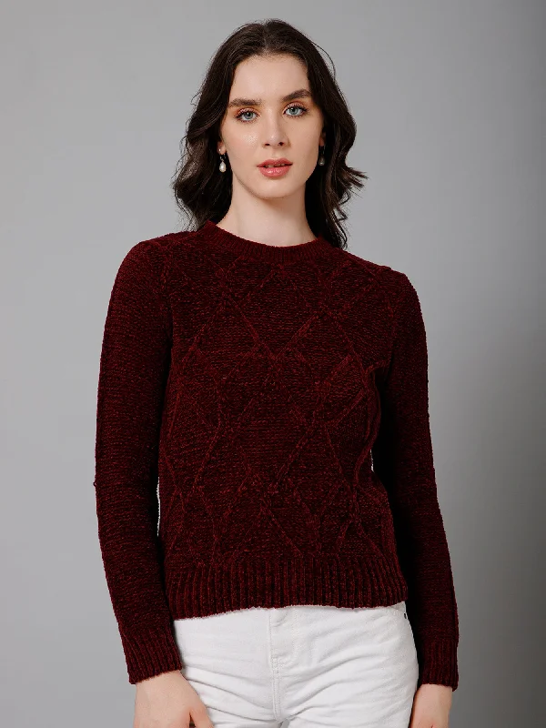 Women's Casual Wool Pullovers Sweater-Women's Casual Maroon Round neck Pullover Sweater Women's Casual Wool Pullovers Sweater-Women's Casual Maroon Round neck Pullover Sweater
