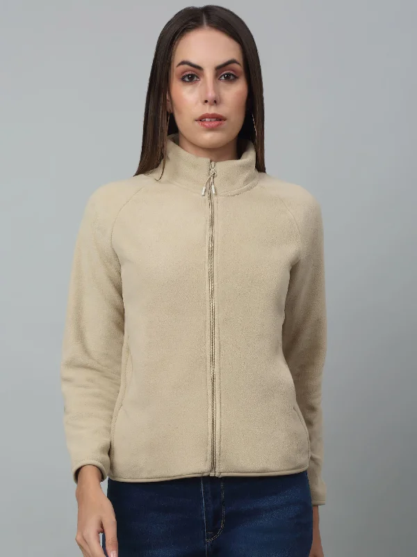 Women's Sweatshirts for Easy Weekend Style -Women's Casual Beige Raglan Full Sleeve Zipthru Fleece Sweatshirt Women's Sweatshirts for Easy Weekend Style -Women's Casual Beige Raglan Full Sleeve Zipthru Fleece Sweatshirt