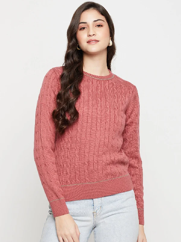 Women's Casual Style Pullovers Sweater-Women's Casual Dark Pink Round neck Pullover Sweater Women's Casual Style Pullovers Sweater-Women's Casual Dark Pink Round neck Pullover Sweater