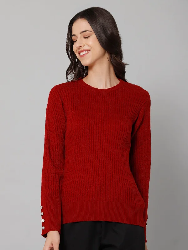Women's Pullovers Sweater with Casual Fit-Women's Casual Maroon Round neck Pullover Sweater Women's Pullovers Sweater with Casual Fit-Women's Casual Maroon Round neck Pullover Sweater