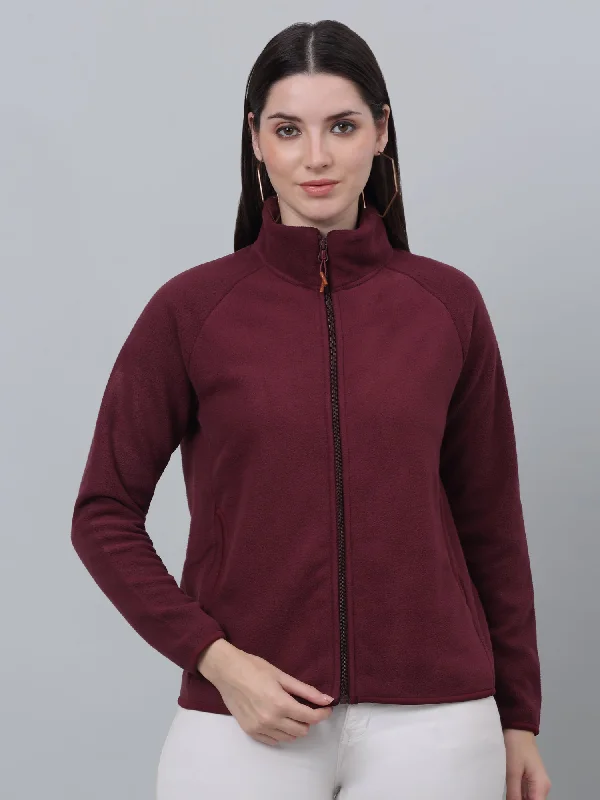 Women's Sweatshirts with Zipper Closure -Women's Casual Wine Raglan Full Sleeve Zipthru Fleece Sweatshirt Women's Sweatshirts with Zipper Closure -Women's Casual Wine Raglan Full Sleeve Zipthru Fleece Sweatshirt