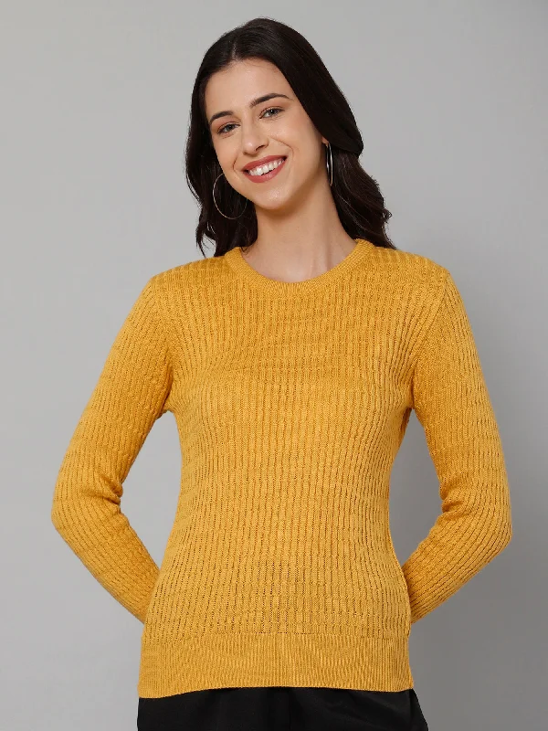 Women's Pullovers Sweater with Long Sleeves-Women's Casual Mustard Round neck Pullover Sweater Women's Pullovers Sweater with Long Sleeves-Women's Casual Mustard Round neck Pullover Sweater