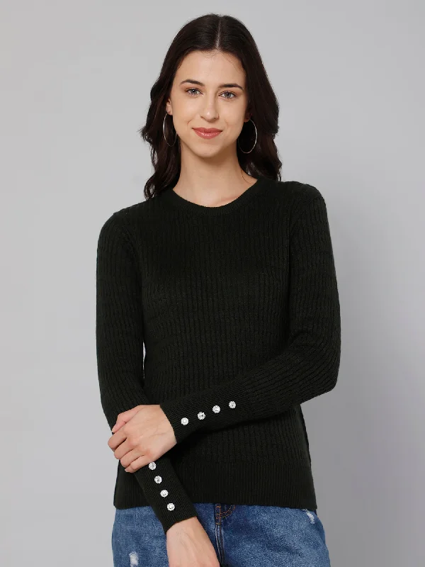Women's Loose Fit Knit Pullovers Sweater-Women's Casual Olive Green Round neck Pullover Sweater Women's Loose Fit Knit Pullovers Sweater-Women's Casual Olive Green Round neck Pullover Sweater