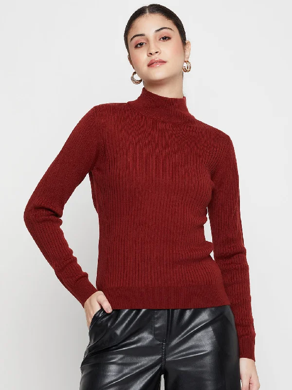 Women's Chunky Knit Pullovers Sweater-Women's Casual Rust High neck Pullover Sweater Women's Chunky Knit Pullovers Sweater-Women's Casual Rust High neck Pullover Sweater