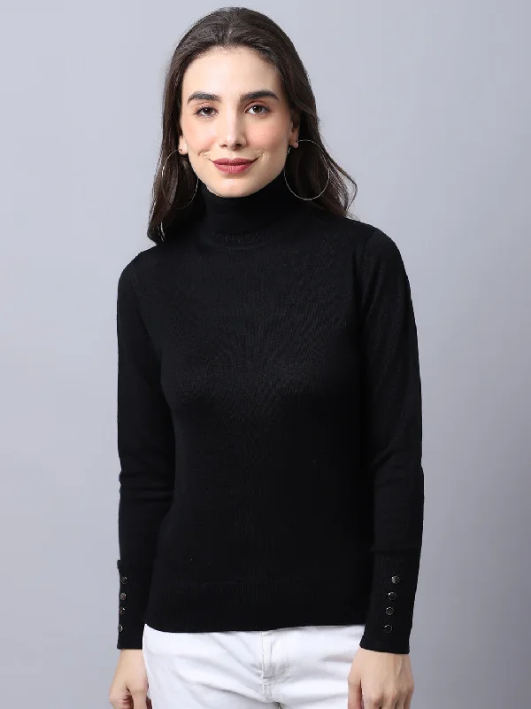 Women's Luxury Pullovers Sweater-Women's Casual  Black Turtle neck Pullover Sweater
